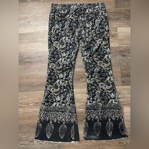 Free People Black and Cream Wide Leg Pants Paisley Print